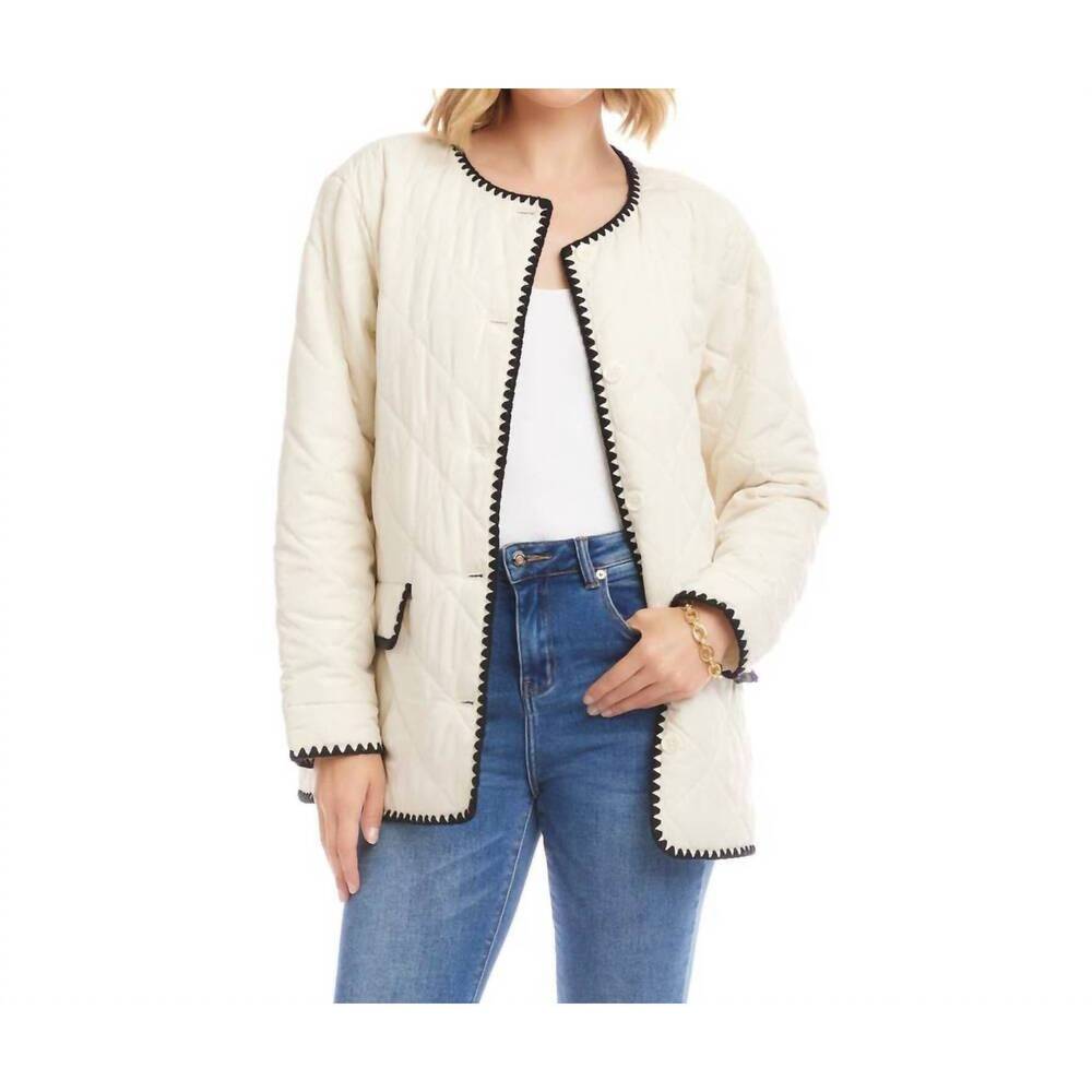 NEW KAREN KANE edge stitch quilted jacket in cream and black